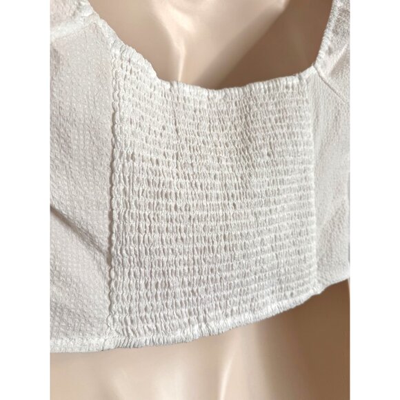 Astr The Label Cream Textured Cropped Top Size XL Long Sleeve Puff Shoulder Stre - Picture 3 of 9